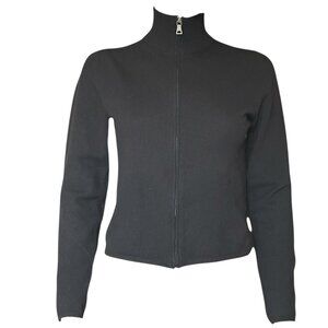 Prada Black Cashmere Zippered Sweater Leather Accents